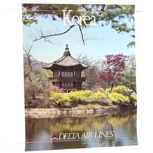 Original 70's Delta Air Lines Korea Travel Poster - Asian Pagoda View, 28" x 22"